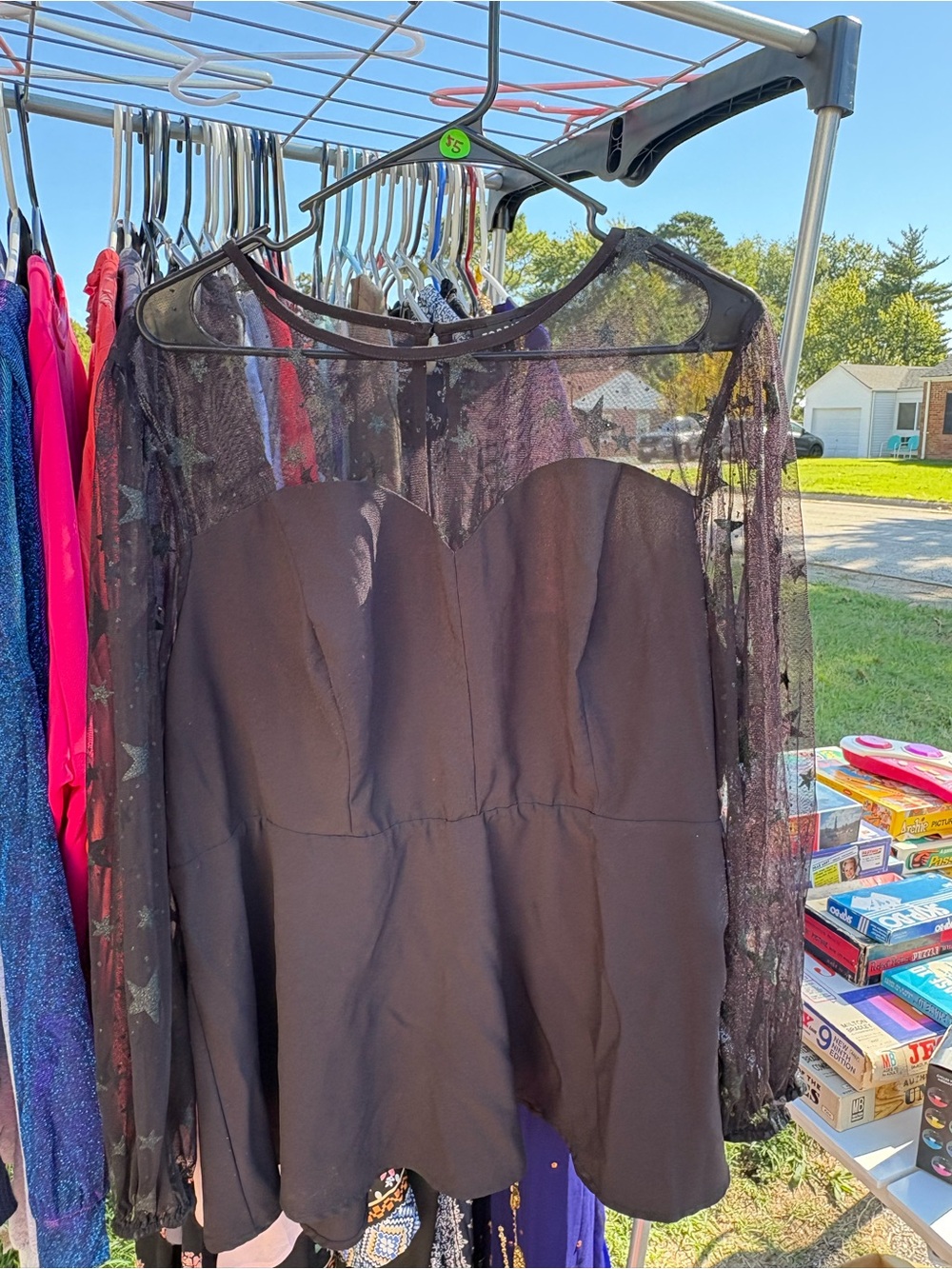 Sheer-Overlay Black Peplum Top